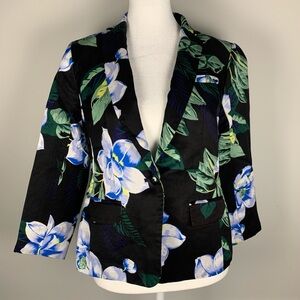 Banana Republic Black Label Blue Floral Blazer Women Petite 4 Work Career